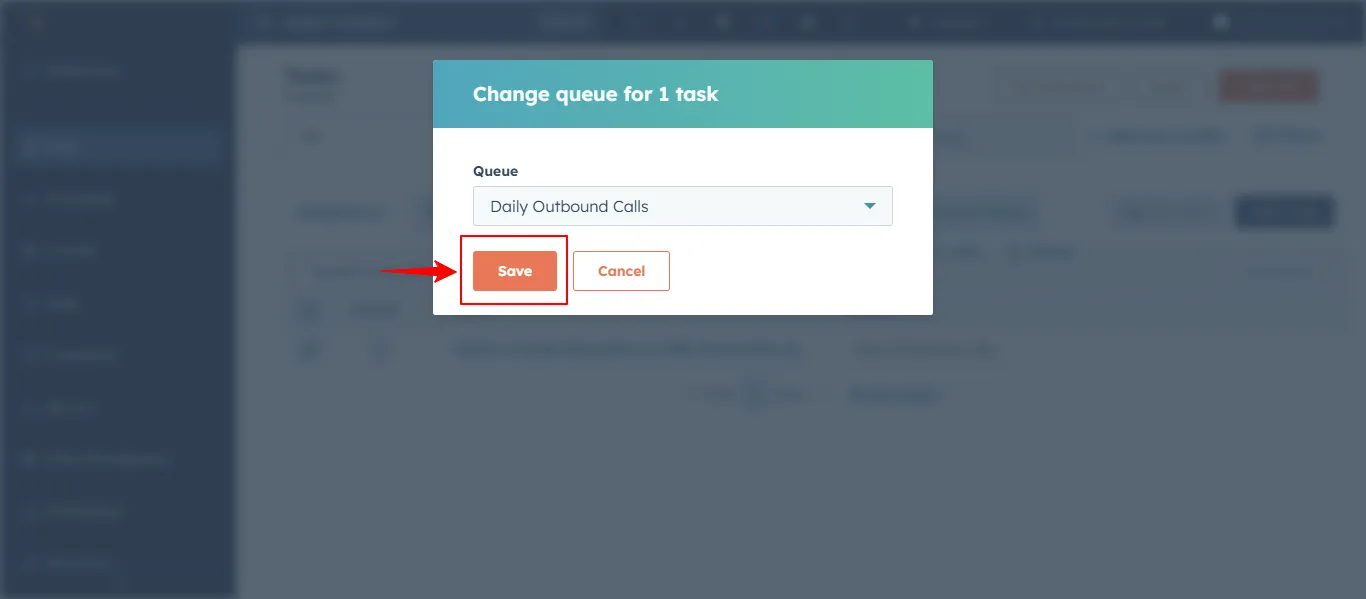 HubSpot queue dropdown to assign tasks in bulk