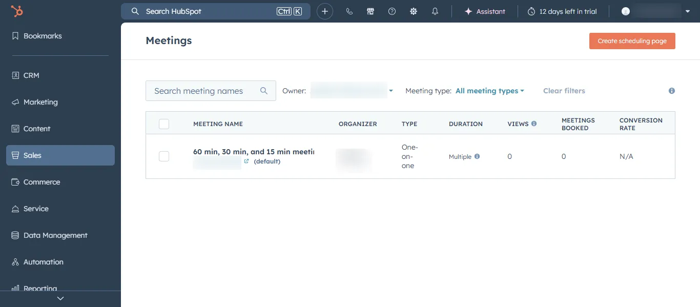 HubSpot meeting booking page with available time slots