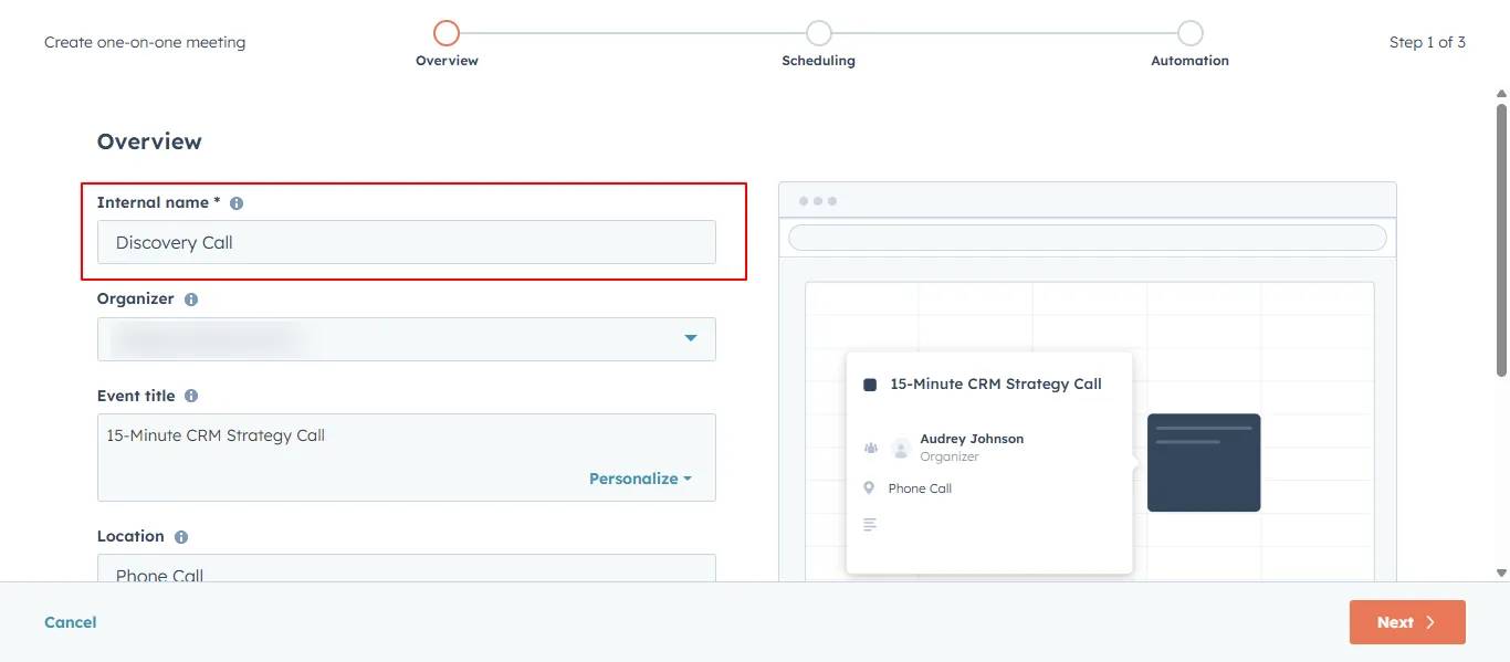 HubSpot meeting record with notes and activity history