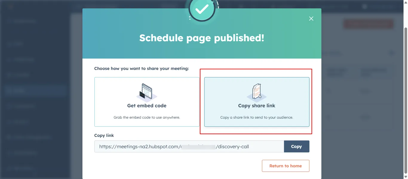 HubSpot connect calendar screen with provider options