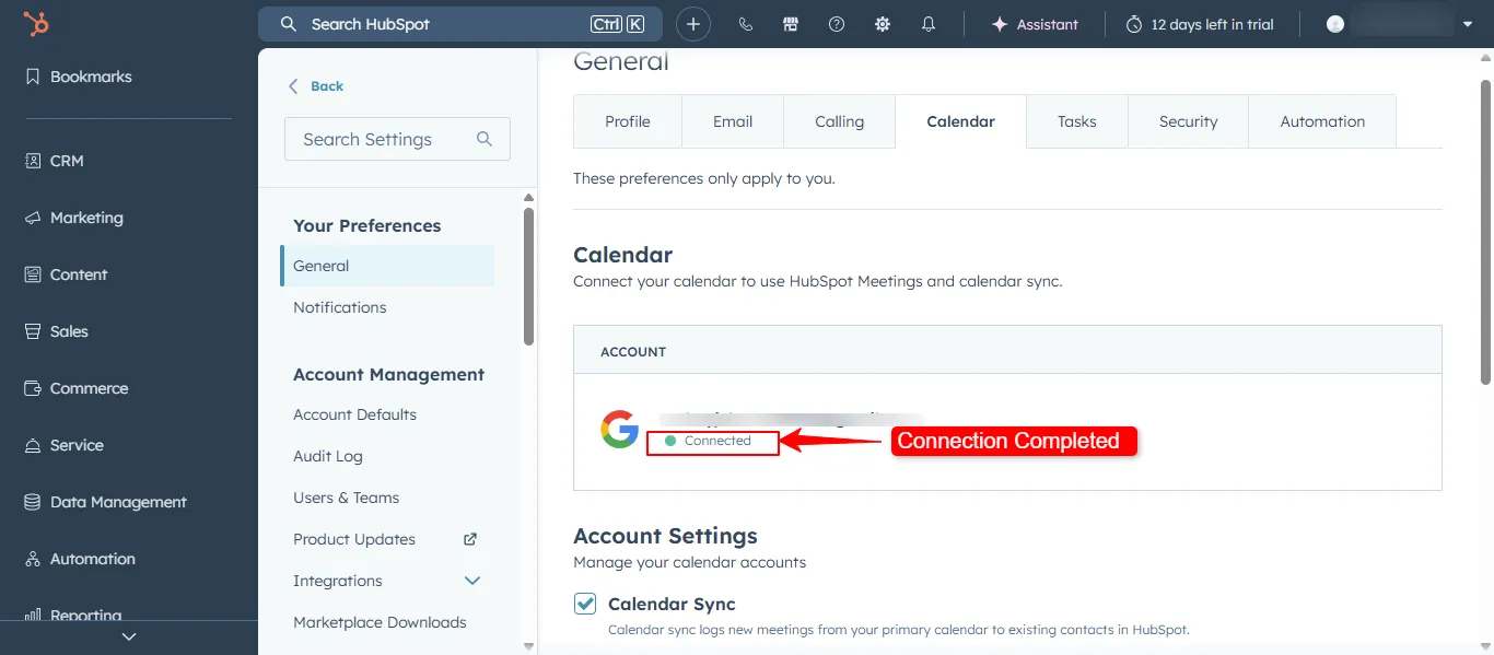HubSpot create meeting link button in meetings tool