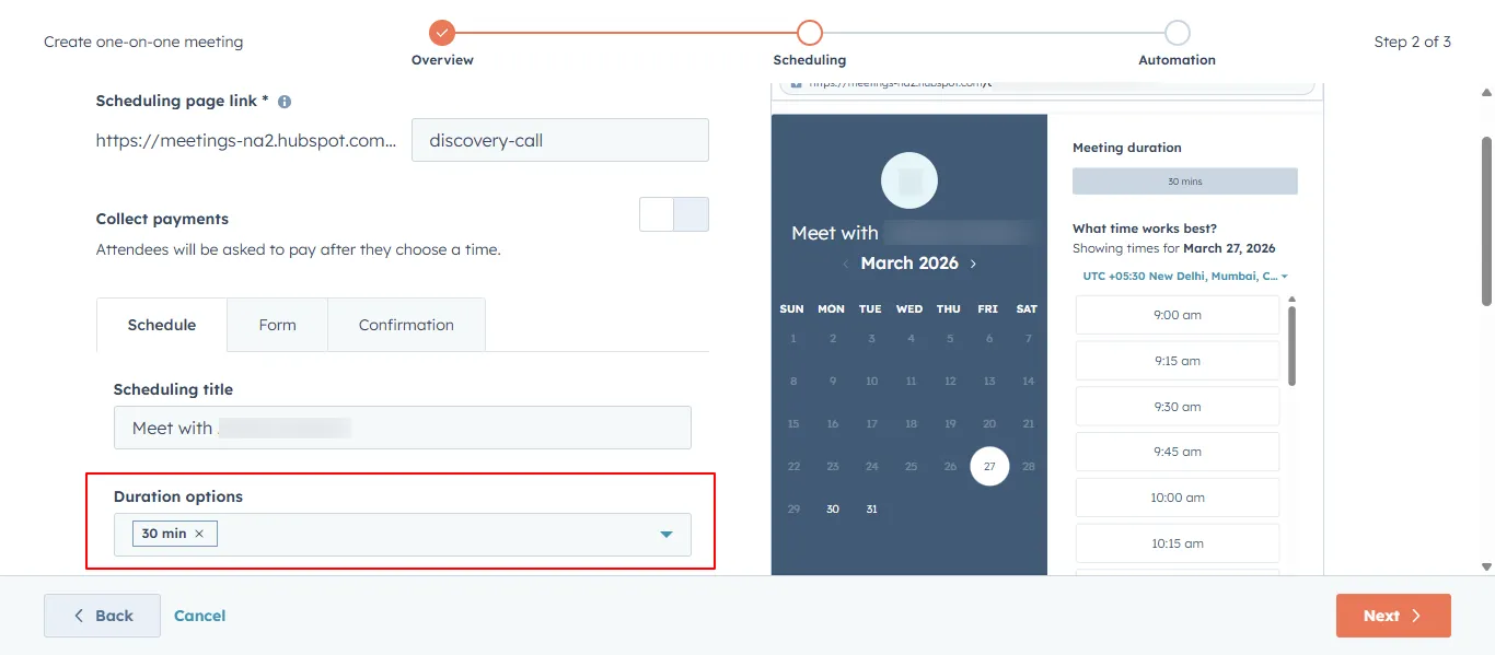 HubSpot meeting link shared via email to prospect
