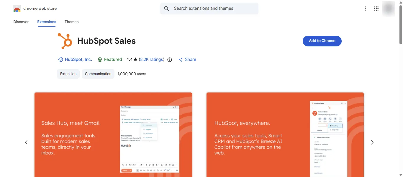HubSpot Sales Chrome extension install from Chrome Web Store