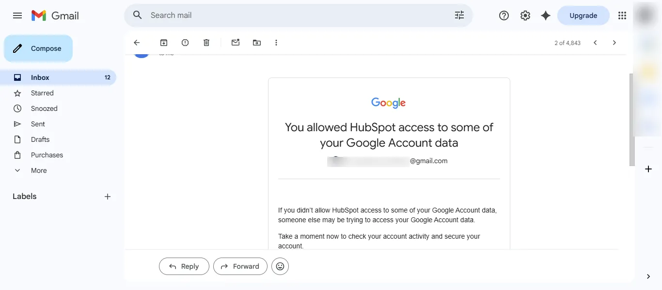 Authorize HubSpot access to Gmail Google account permissions