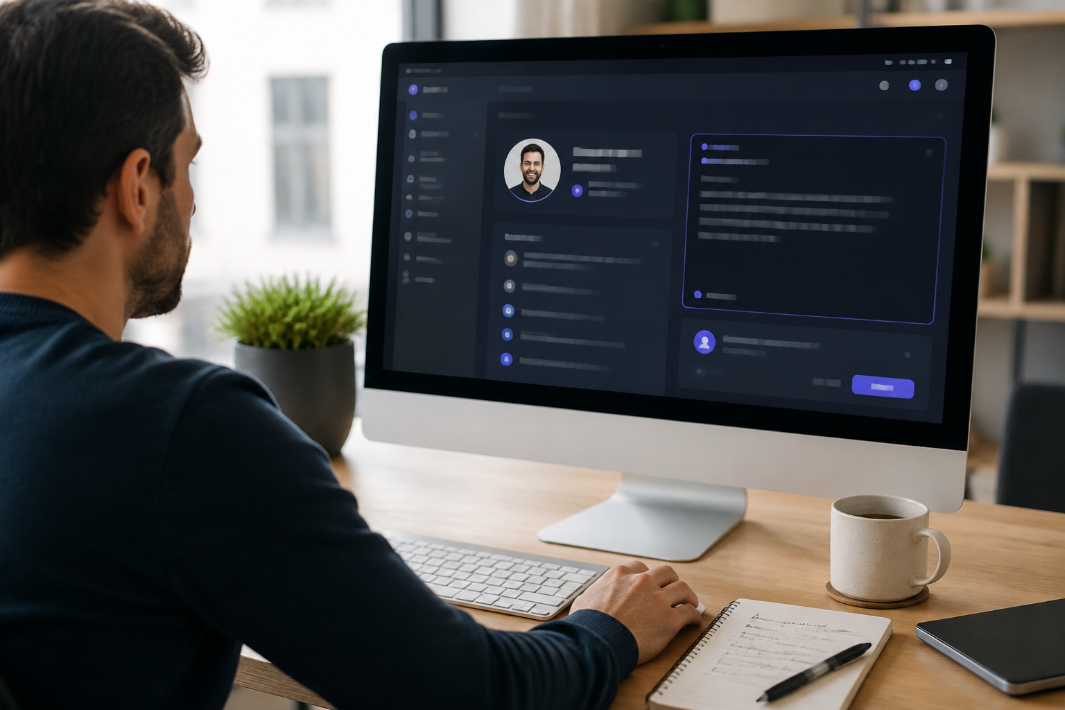 Salesperson reviewing LinkedIn prospect context and an AI-assisted message draft before manually sending it.
