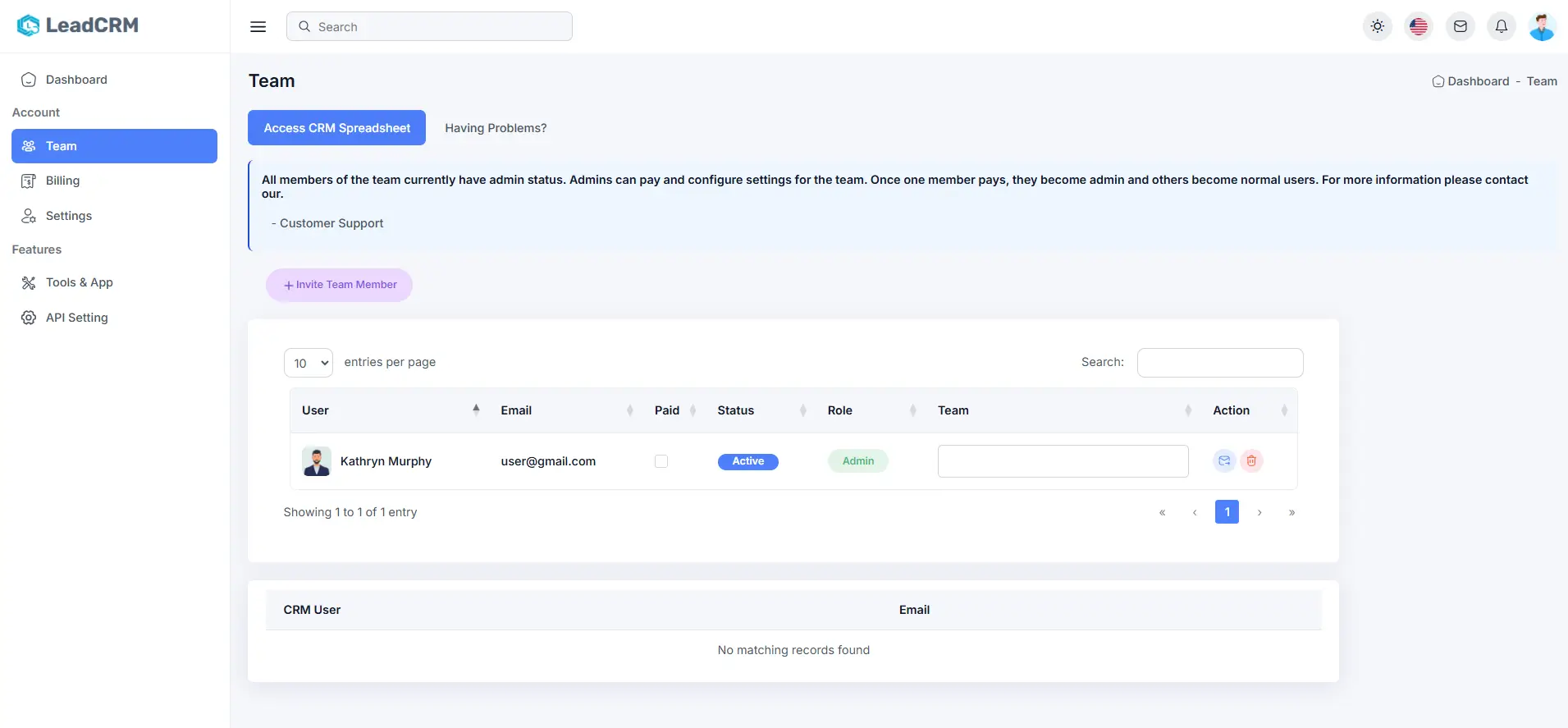 leadcrm dashboard