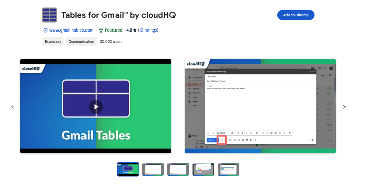 Gmail Table