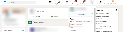 2.) Select - Settings & Privacy - from the dropdown menu