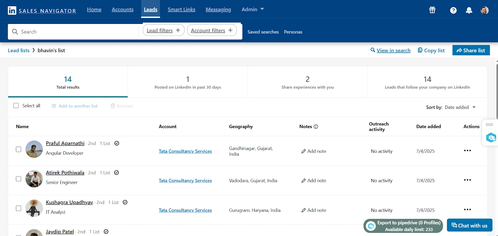 Export Leads from LinkedIn Sales Navigator