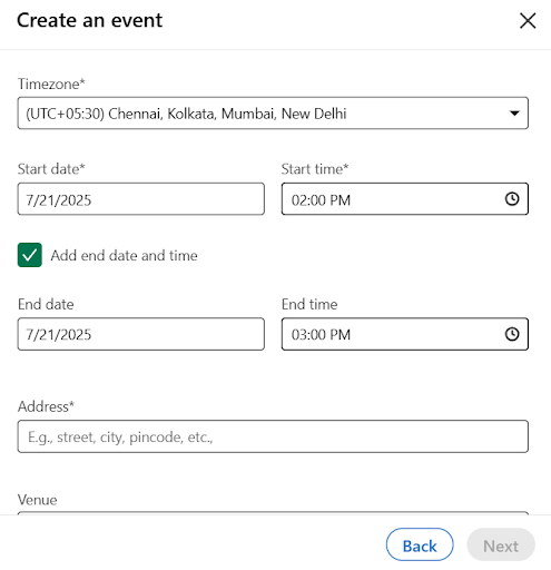 Step 1 - Fill in event details