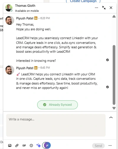 Test message logging across different LinkedIn interactions