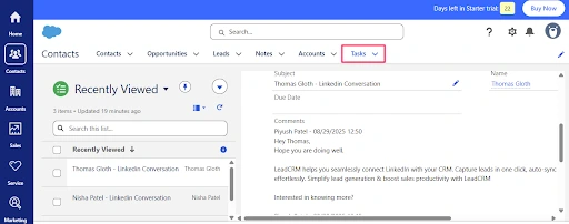 Confirm Salesforce activity recording works correctly with timestamps