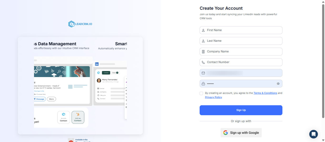Signup page