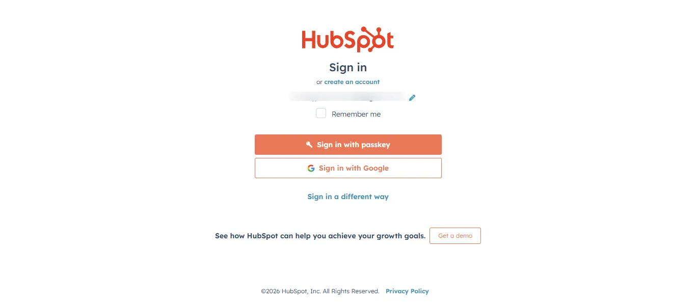 HubSpot dashboard after login