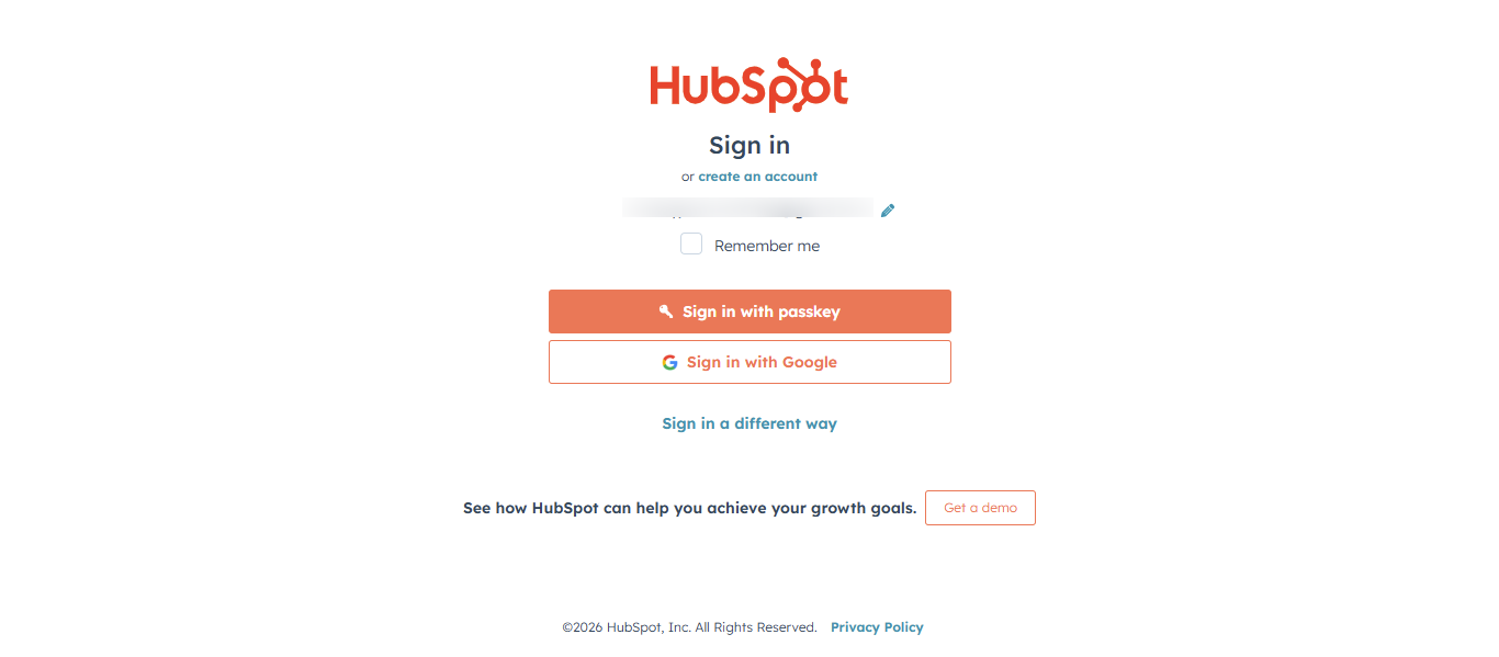 HubSpot login page to access Sales Workspace