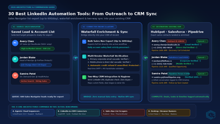 Sales Navigator CRM sync and LinkedIn automation workflow diagram